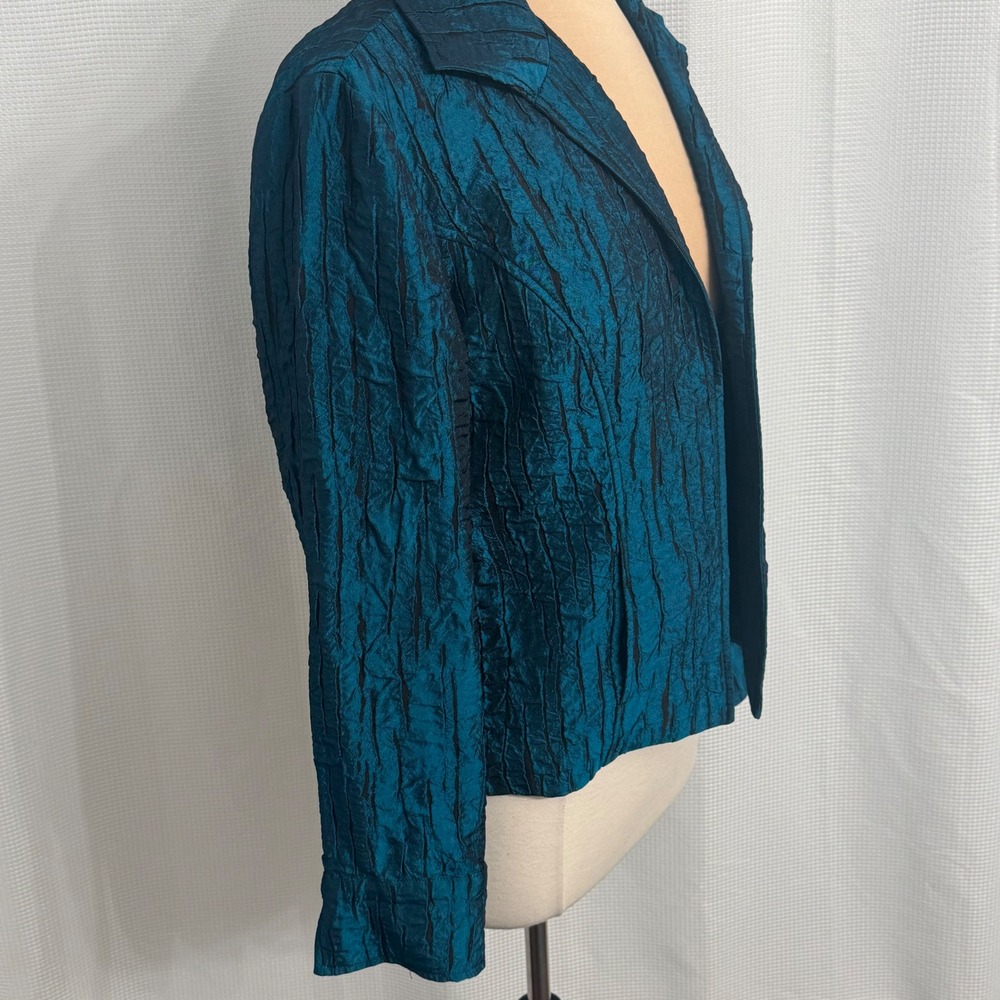 Chico's Women's Metallic Dark Teal Crinkle Blazer Jacket - Picture 6 of 8